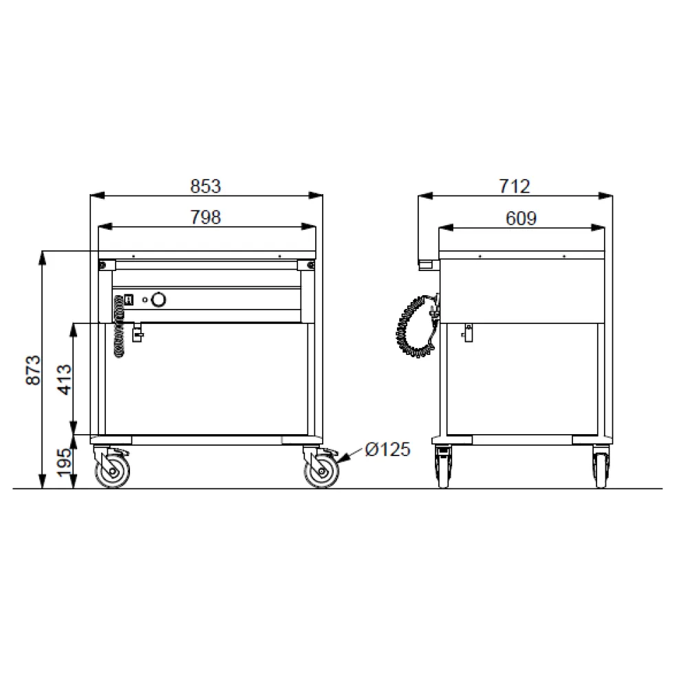 STAINLESS STEEL BAIN MARIE TROLLEY WITH FRONT CONTROL PANELS COMPASS 2 F