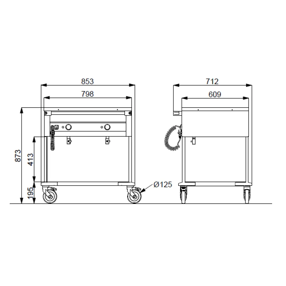 STAINLESS STEEL BAIN MARIE TROLLEY WITH FRONT CONTROL PANELS COMPASS 2 F SEP