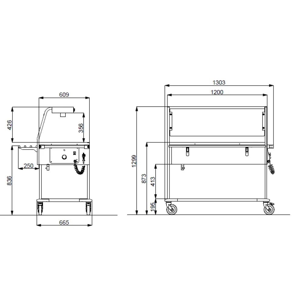 BAIN MARIE TROLLEY WITH HALOGEN LAMPS COMPASS 3 HALO