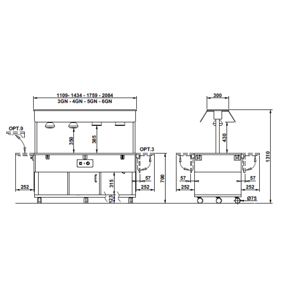 HEATED BAIN MARIE BUFFET WITH INFRARED LAMPS HAPPY 4 BM/INFRA