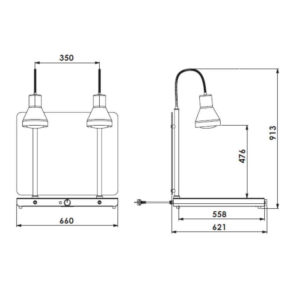 HEATING PLATE WITH 2 FLEXIBLE INFRARED LAMPS HELIOS 2/1 FLEX P2