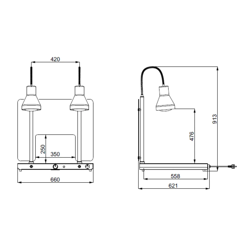 HEATING PLATE WITH 2 FLEXIBLE INFRARED LAMPS HELIOS 2/1 PASS FLEX P1