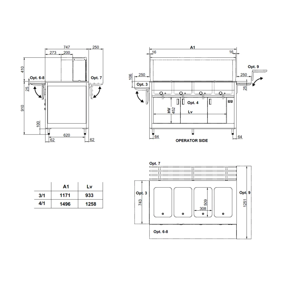 BAIN-MARIE HEATED BUFFET WITH SEPARATED WELLS OMNIA 4BM/SEP