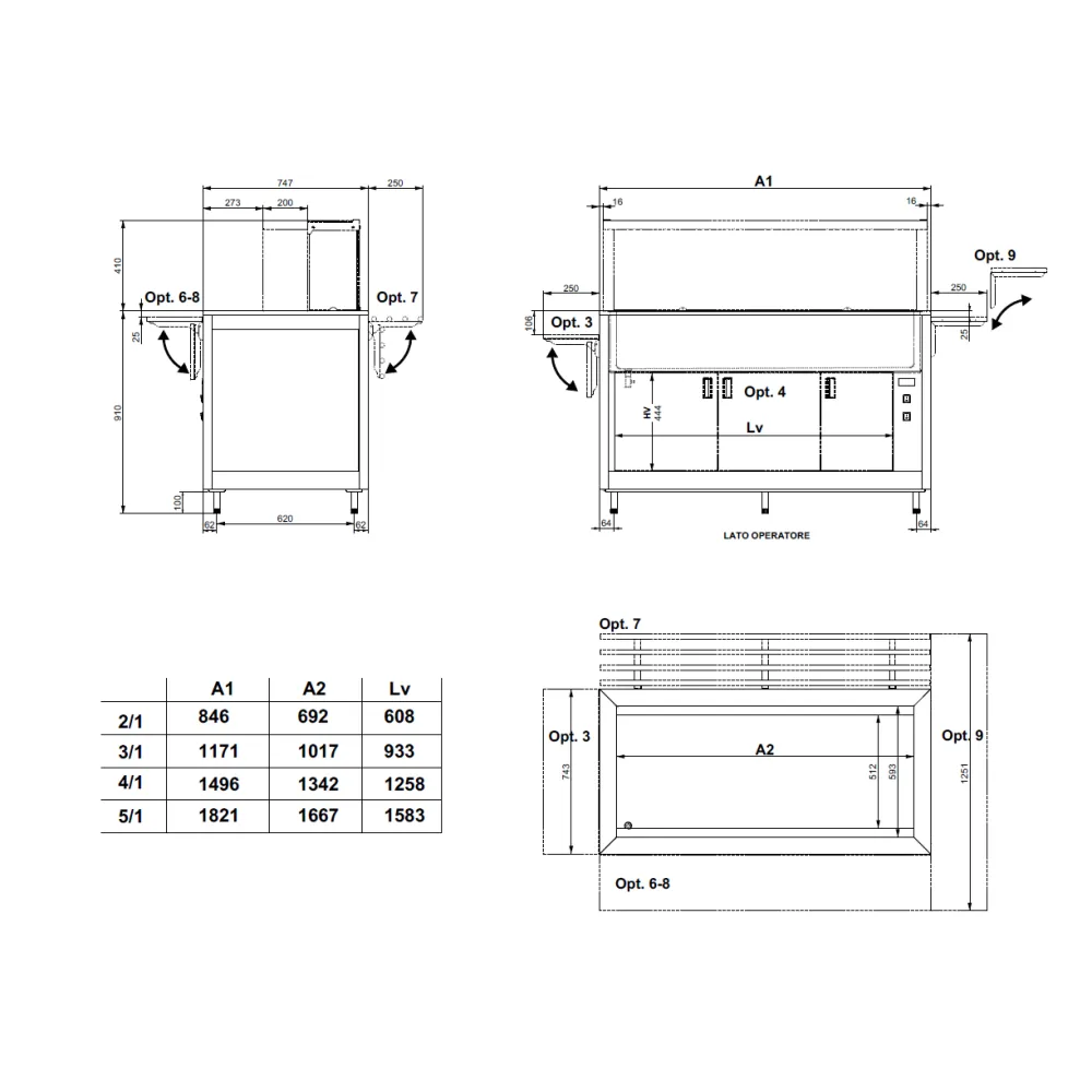 FAN-ASSISTED BAIN-MARIE HEATED BUFFET WITH LOWER COMPARTMENT OMNIA 4BM/SC