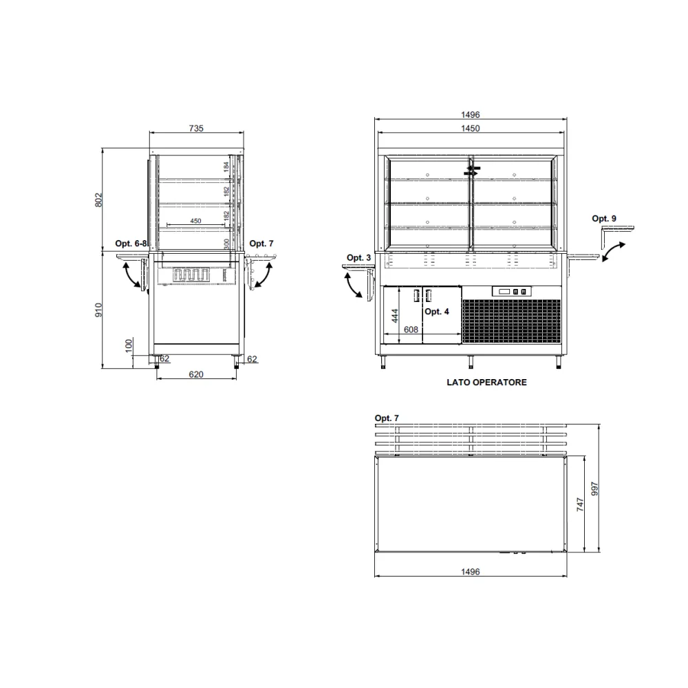 FAN-COOLED SHOWCASE WITH FIXED GLASSES OMNIA 4DSP/FX