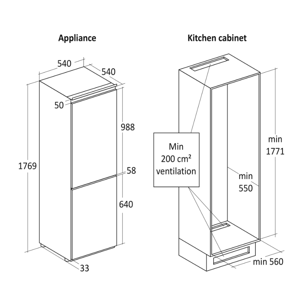 Built-in refrigerator BIC 336 W
