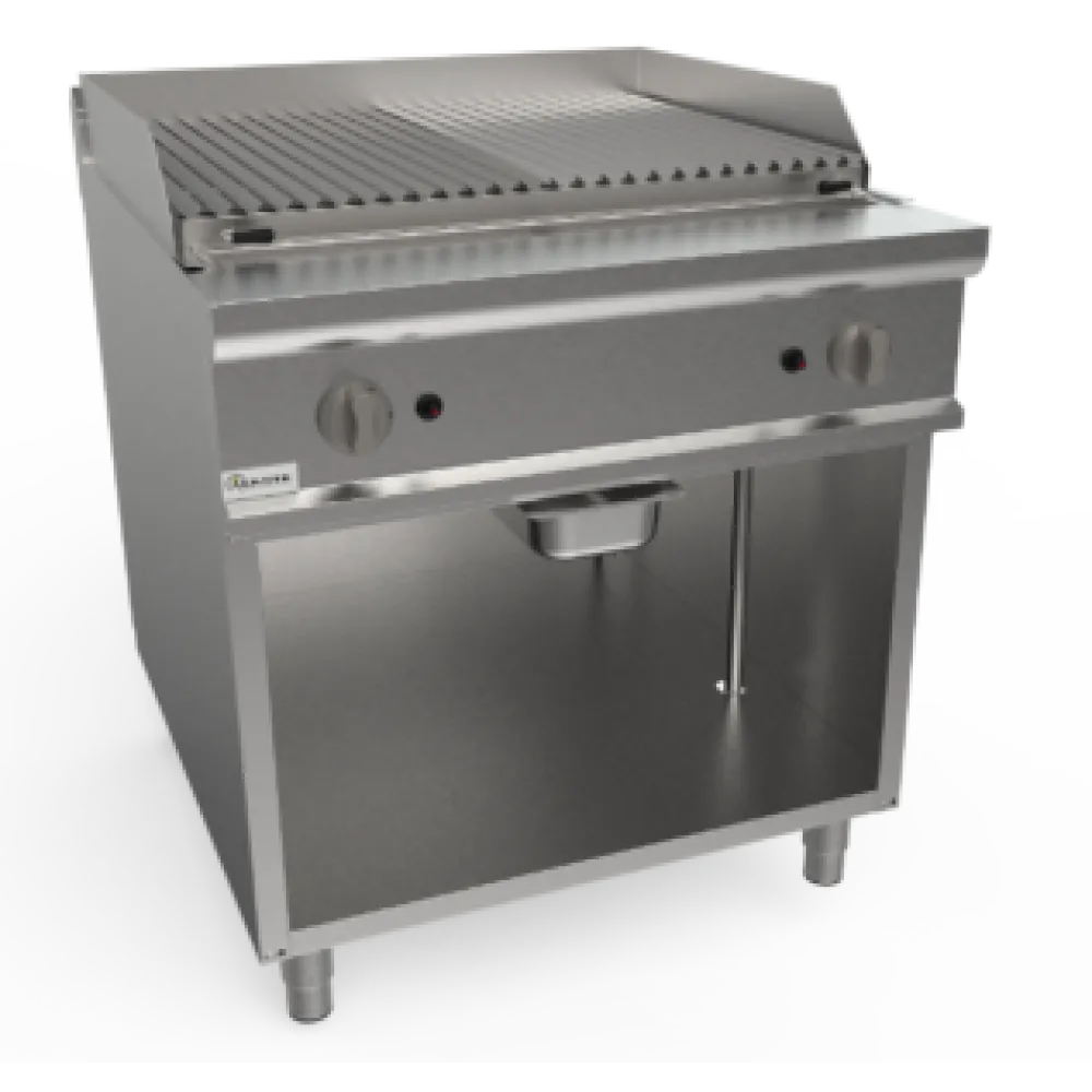 Lavastone ribbed gas griddle with neutral cabinet LQ/BS2BA