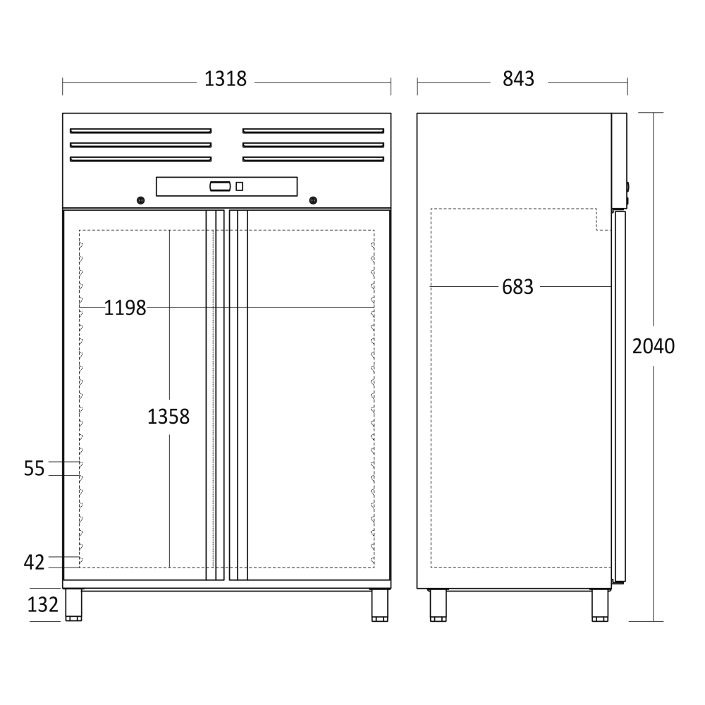 SCANDOMESTIC Refrigerator 922 L GUR1400X – Two-Door Ventilated Cabinet