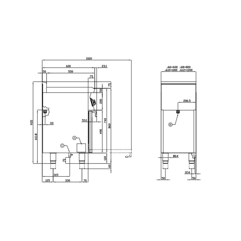 LOTUS Gas Range with Oven CF4-68G/V for Professional Kitchens