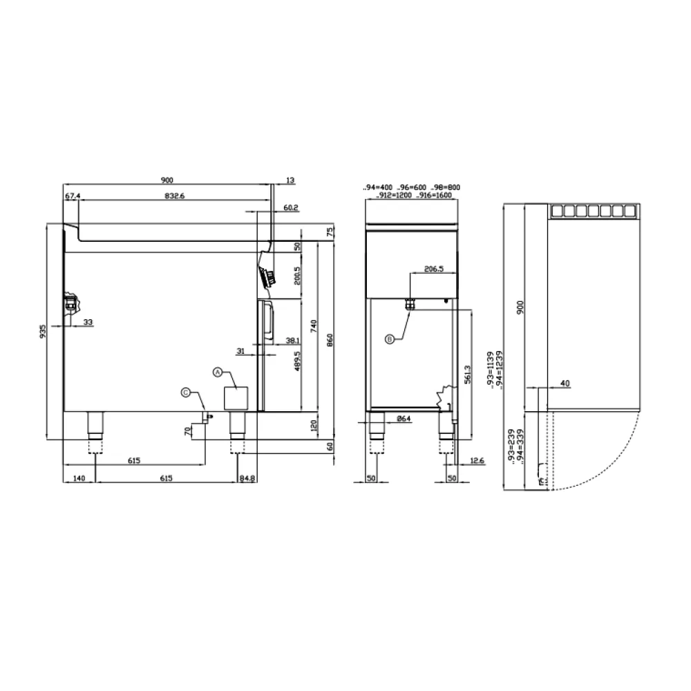 LOTUS Electric Ribbed Fry-Top on Open Cabinet 90 FTR-94ET