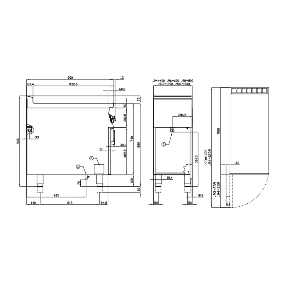 LOTUS Gas Fry-Top Smooth on Open Cabinet 90 FTL-94G