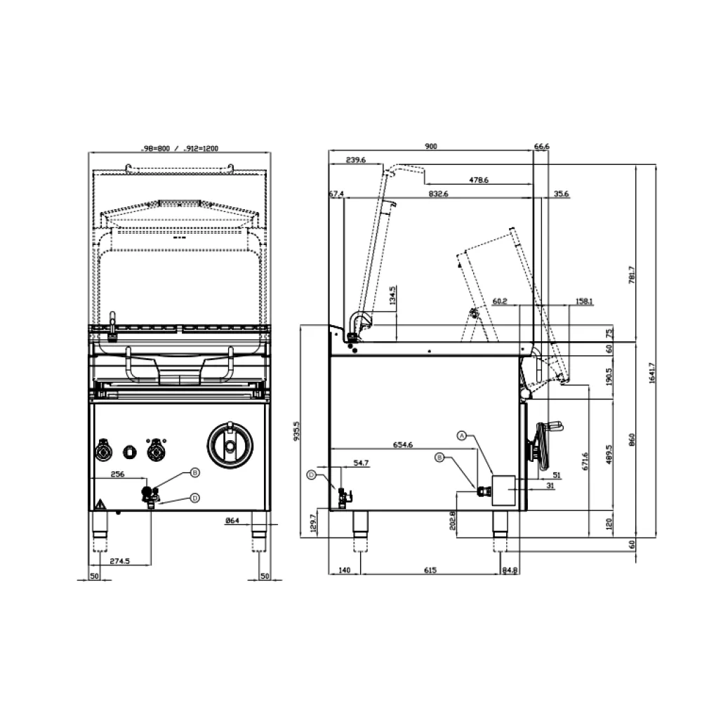 LOTUS Gas Bratt Pan 120 L with Manual Tilt Mechanism