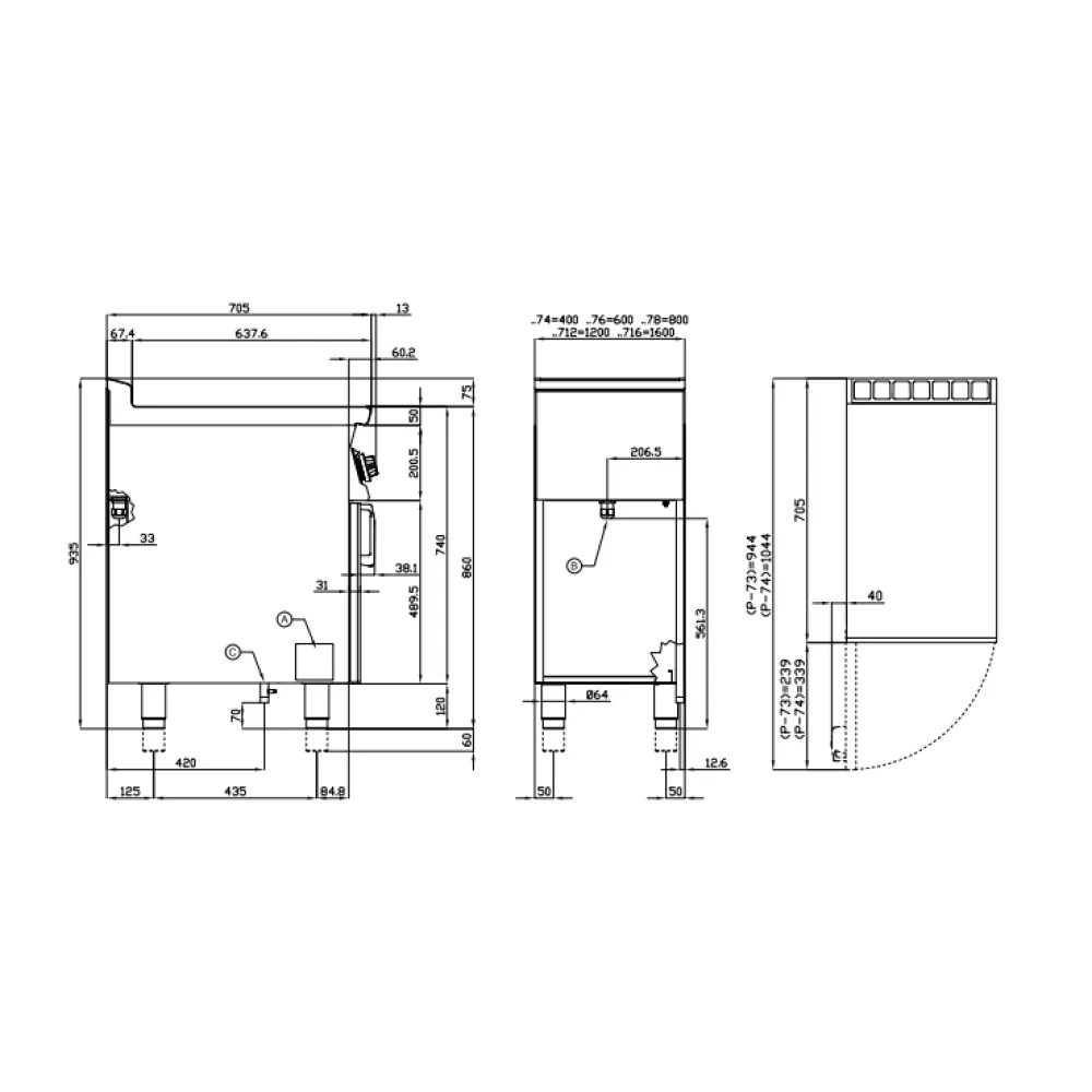 LOTUS Gas Range PC1-74G on Open Stainless Steel Cabinet