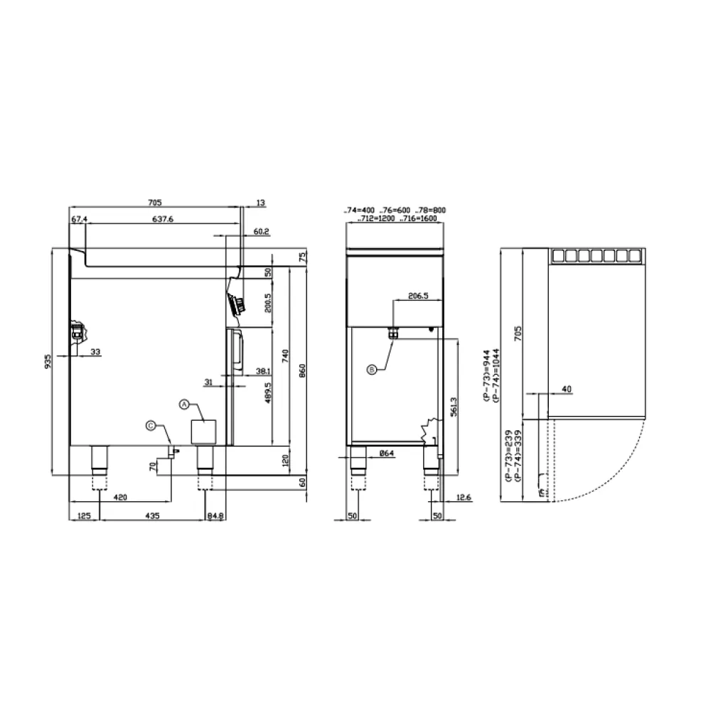 LOTUS Gas Fry-Top with Smooth Plate on Open Cabinet, 56x51 cm