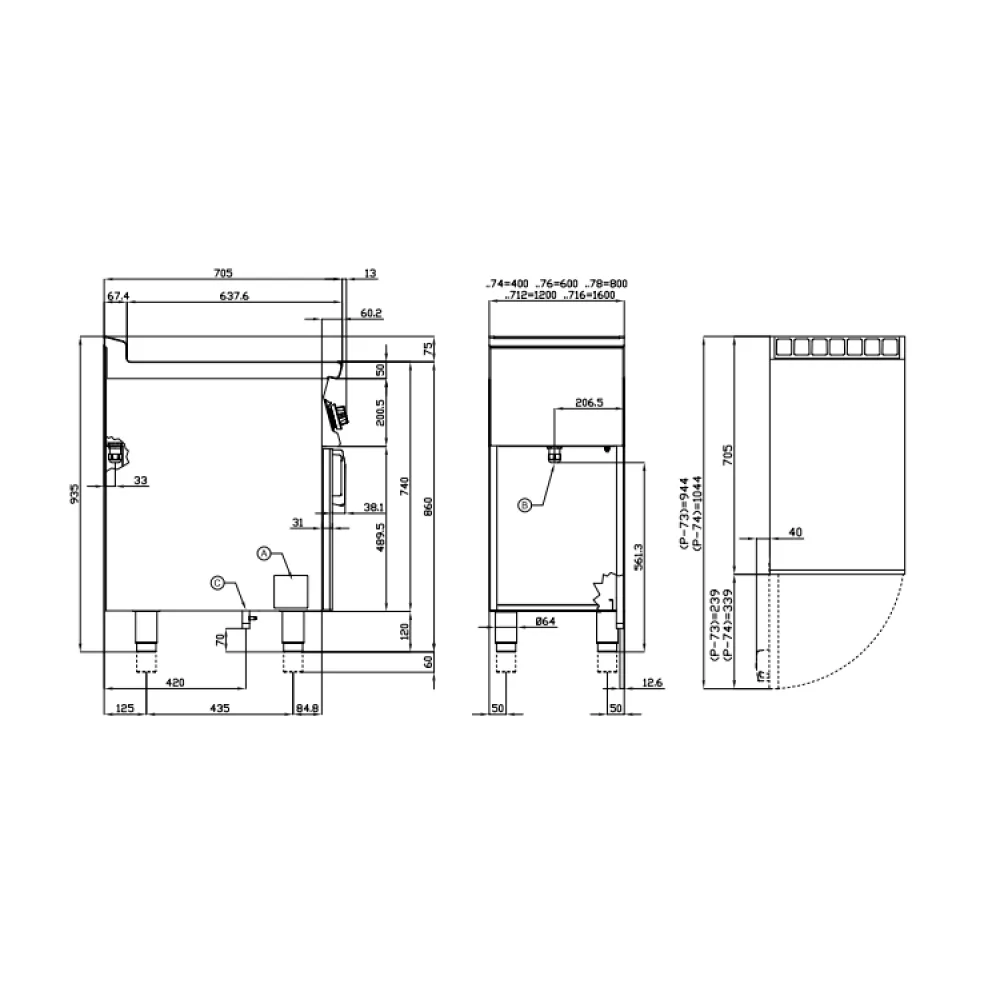 LOTUS Gas Fry-Top Ribbed on Open Cabinet FTR-78G
