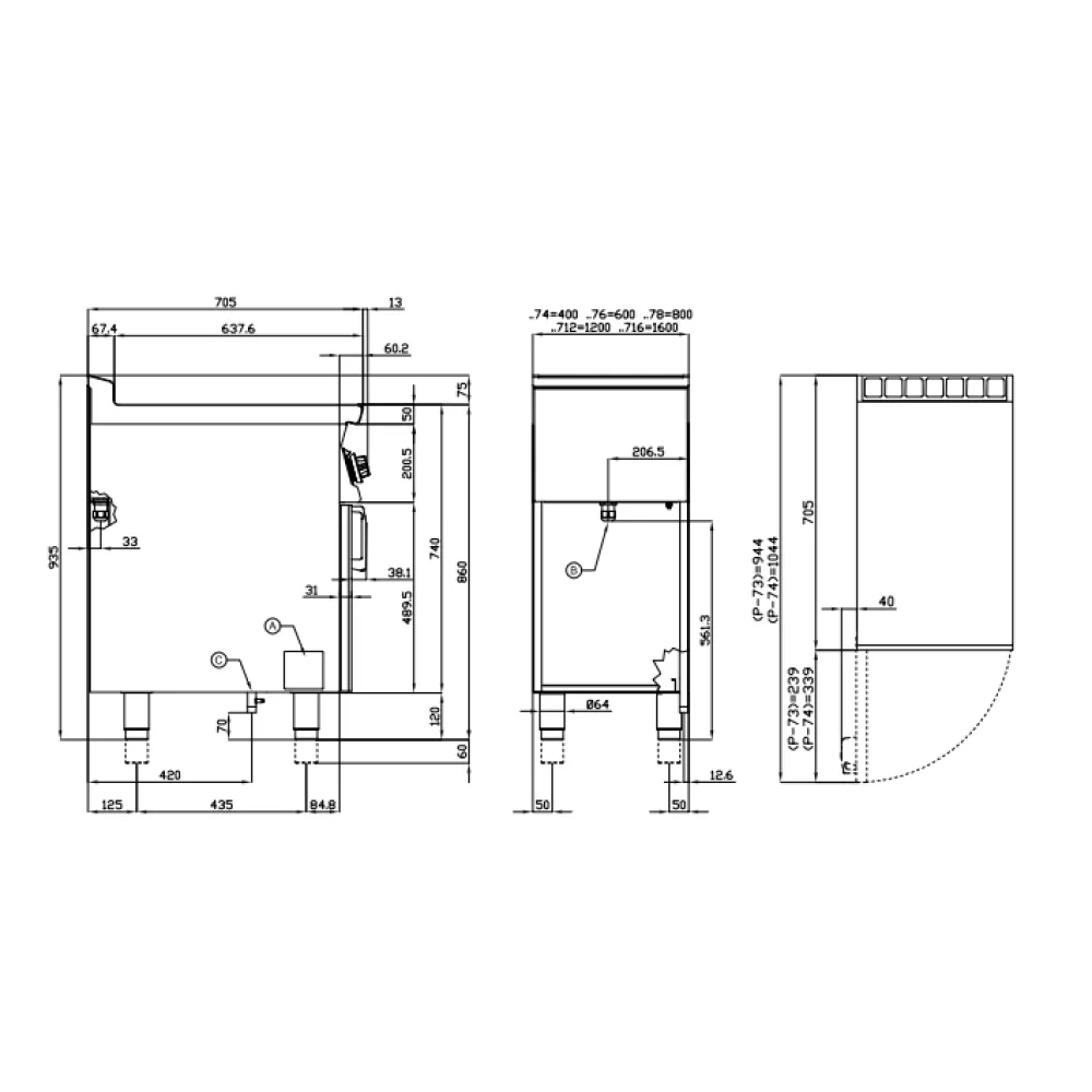 LOTUS Gas Grill with Shelf CW-74G for Professional Kitchens