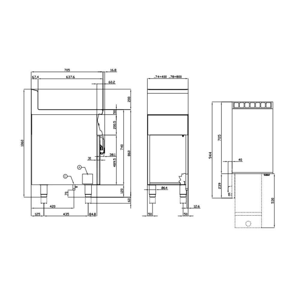 LOTUS Gas Fryer with Neutral Cabinet 18+18 L